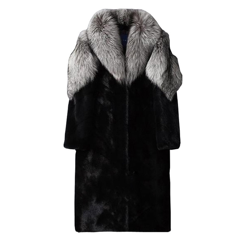 IEFB Men's Faux Fur Coat Mink Fur Colorblock Patchwork Velvet Winter Warm Long Coat  Casual Fur Jacket 9Y9957