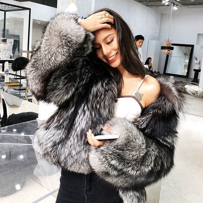 Long Sleeve Smart Casual Fox Fur Winter Jackets Women