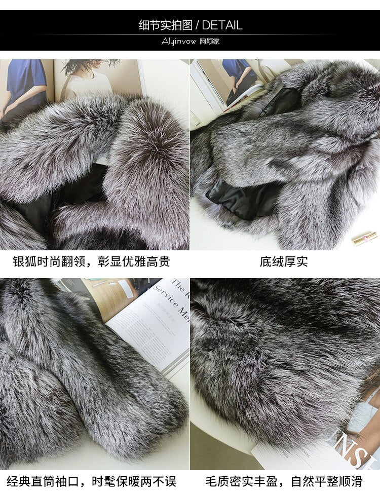 Long Sleeve Smart Casual Fox Fur Winter Jackets Women