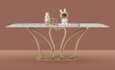 Golden Marble Dining Table Set 1.8m, 6 Chairs