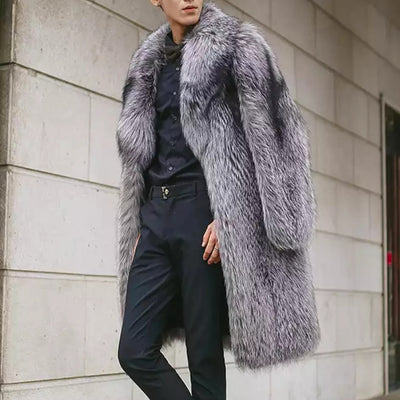 New Men's Genuine Sliver Fox Fur Coat
