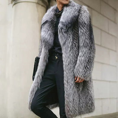 New Men's Genuine Sliver Fox Fur Coat