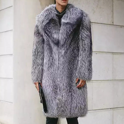 New Men's Genuine Sliver Fox Fur Coat