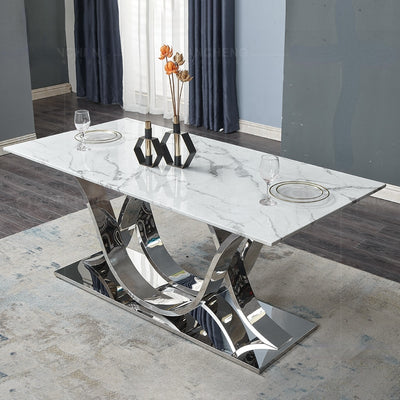 Modern Stainless Steel Marble Dining Table