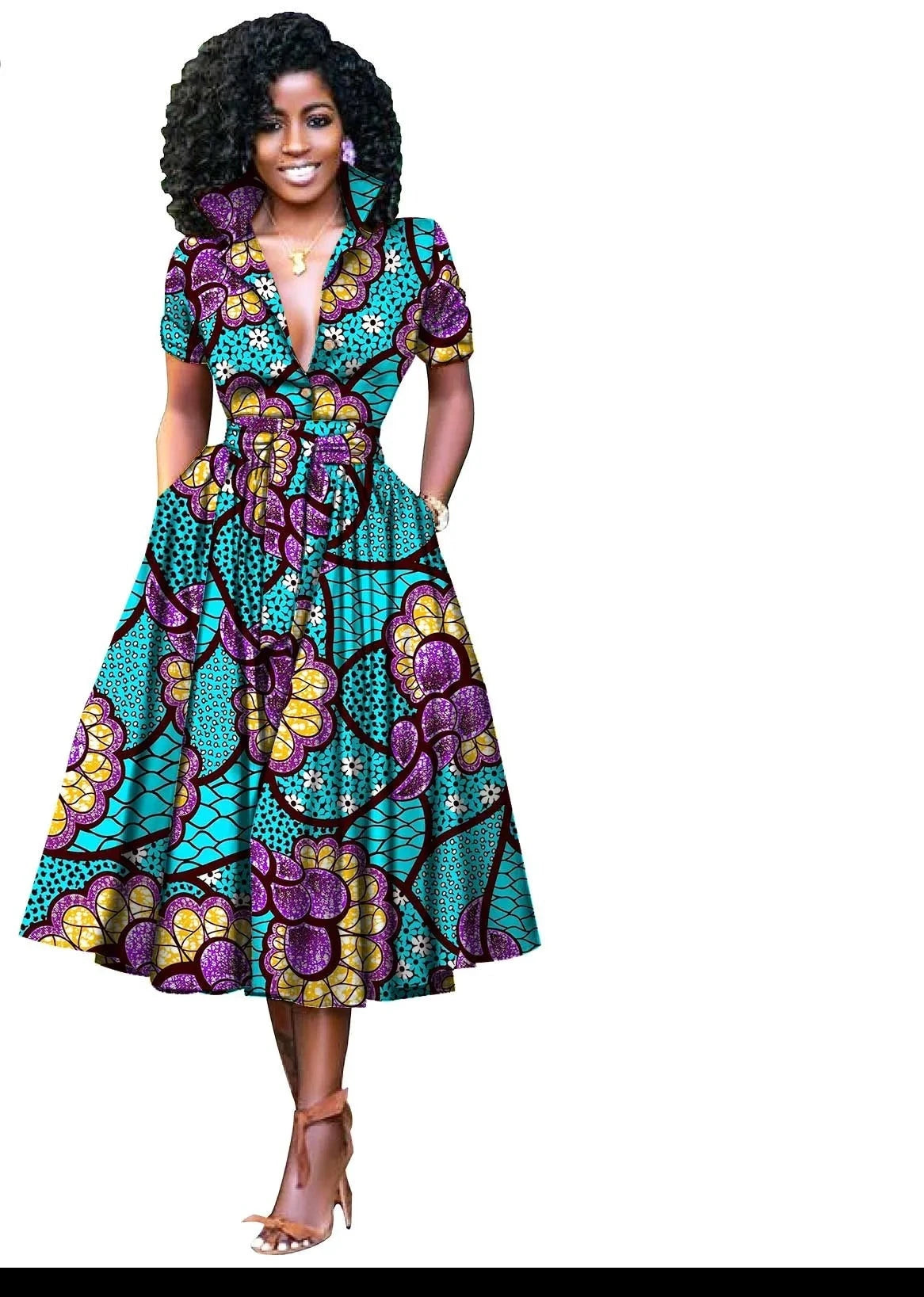 Formal African Dress Pure Cotton V-neck