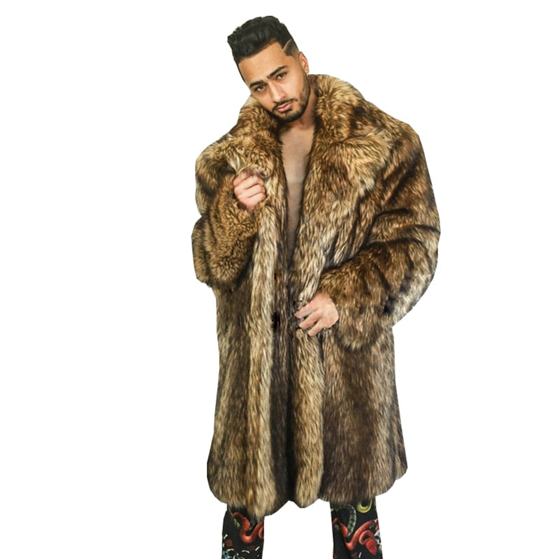 Winter Faux Mink Leather Jacket Men's