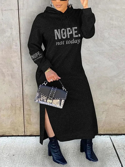 Slit Hooded Sweatshirt Dress