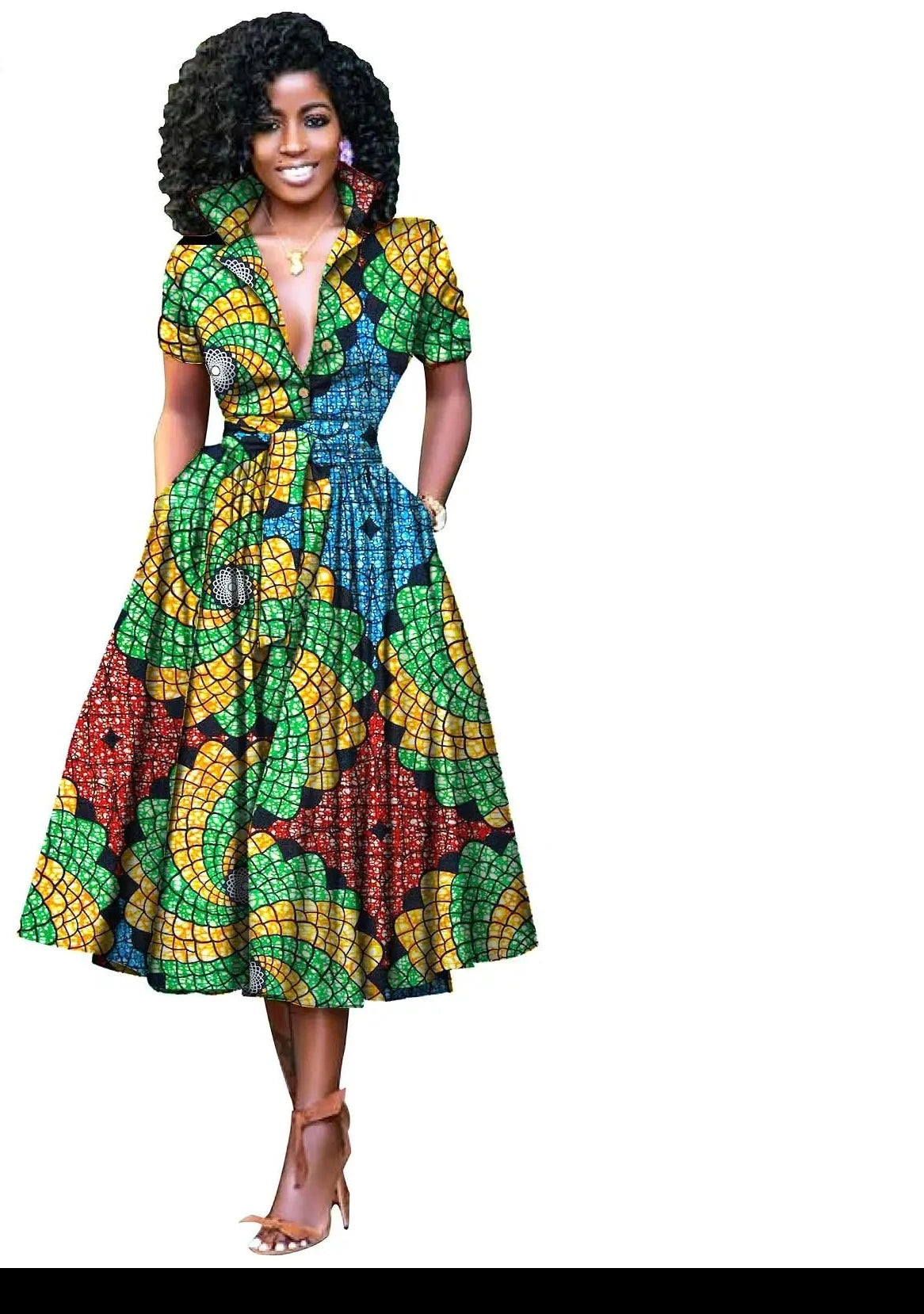 Formal African Dress Pure Cotton V-neck