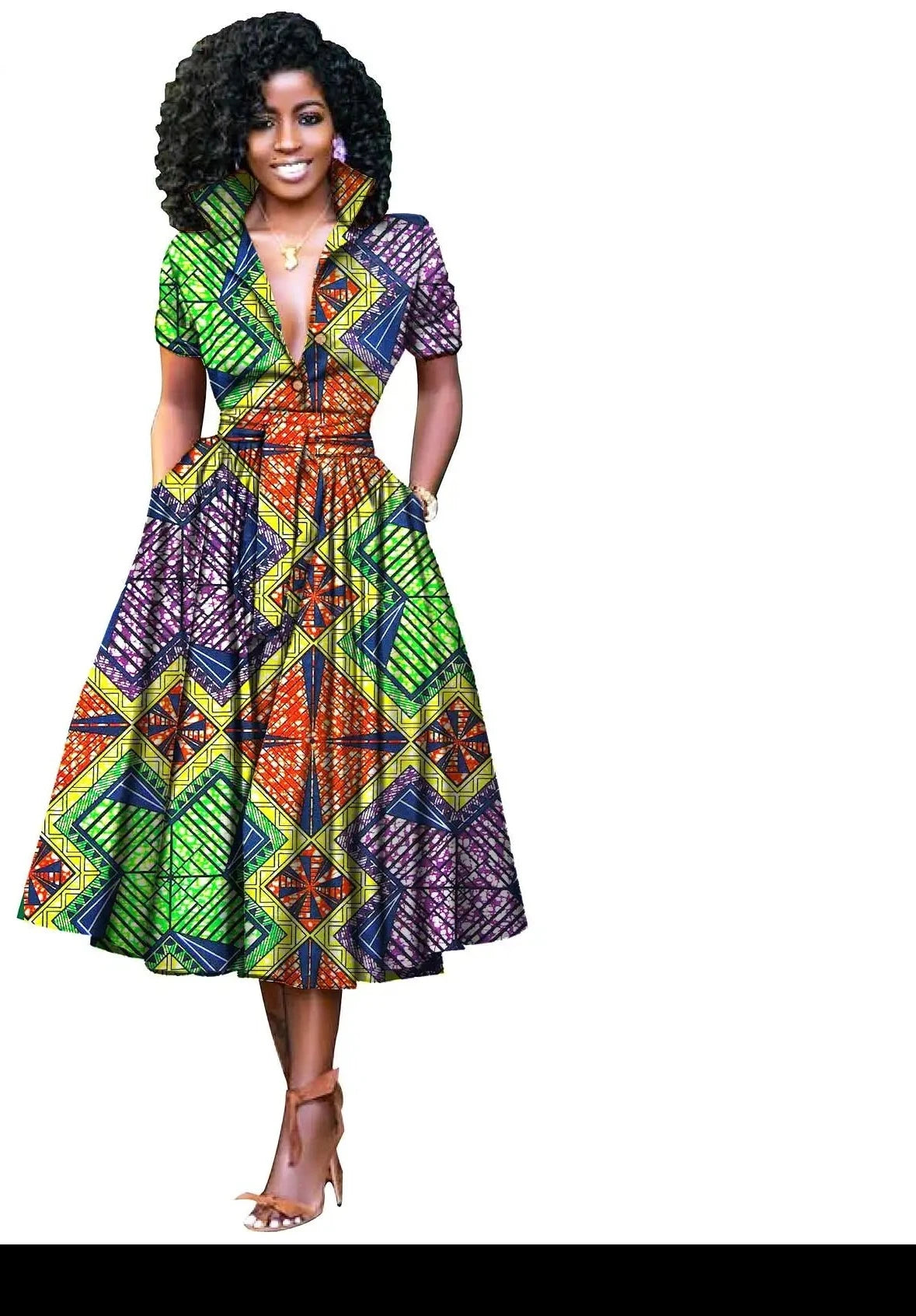 Formal African Dress Pure Cotton V-neck