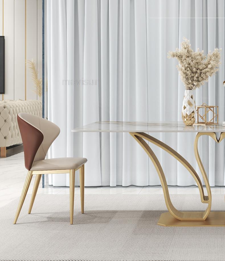 Golden Marble Dining Table Set 1.8m, 6 Chairs