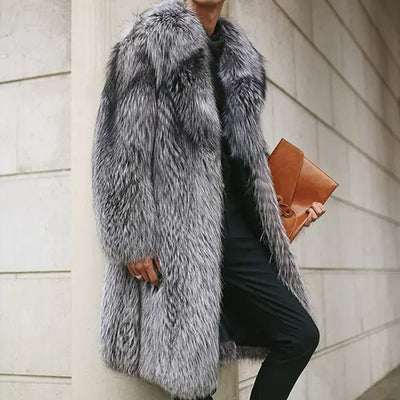 New Men's Genuine Sliver Fox Fur Coat