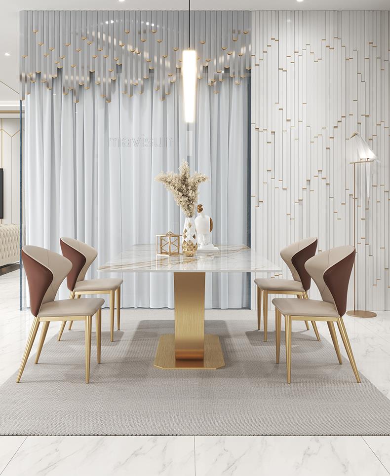 Golden Marble Dining Table Set 1.8m, 6 Chairs