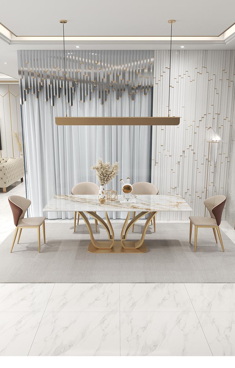 Golden Marble Dining Table Set 1.8m, 6 Chairs