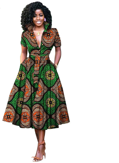 Formal African Dress Pure Cotton V-neck