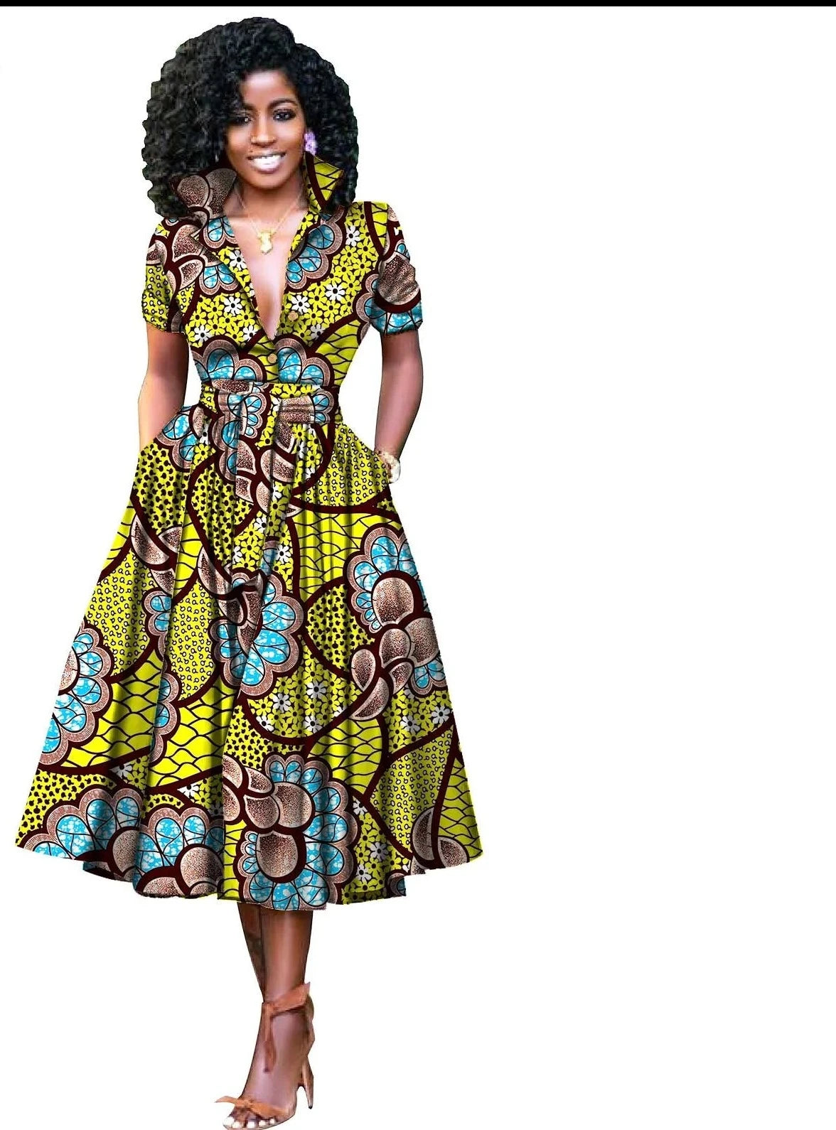 Formal African Dress Pure Cotton V-neck
