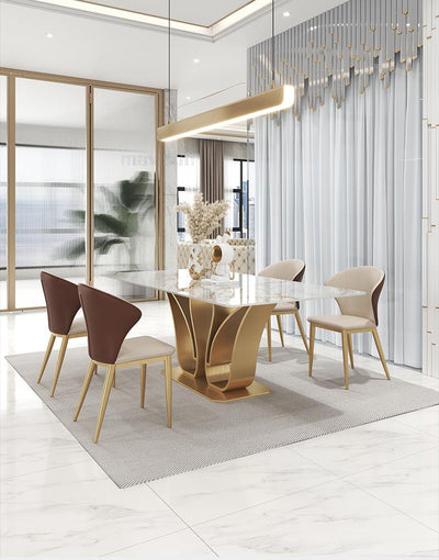 Golden Marble Dining Table Set 1.8m, 6 Chairs