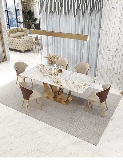 Golden Marble Dining Table Set 1.8m, 6 Chairs