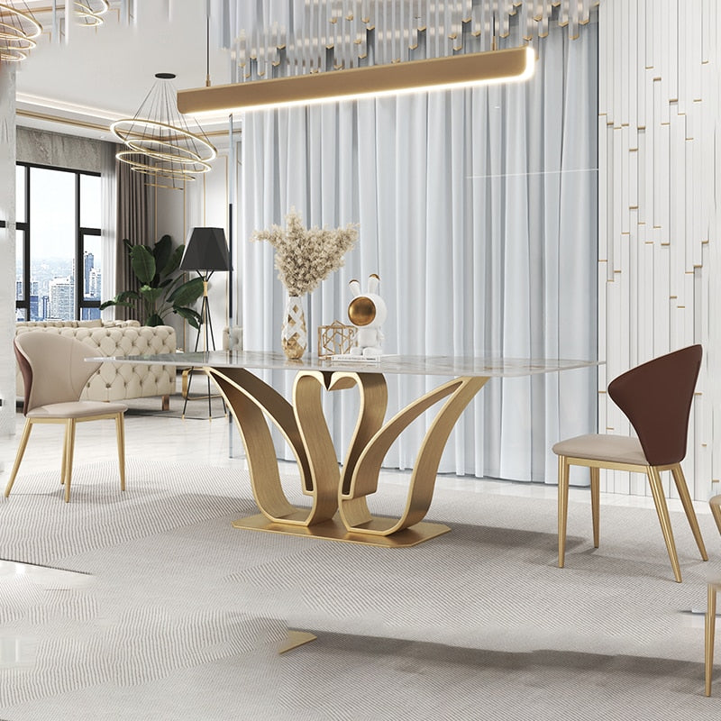 Golden Marble Dining Table Set 1.8m, 6 Chairs