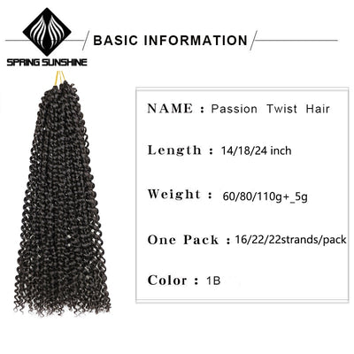 Passion Twist Crochet Hair Braid Extensions 14, 18, 24Inch