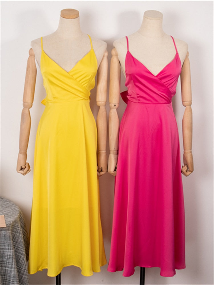 Colorfaith Backless Satin Retro Dress