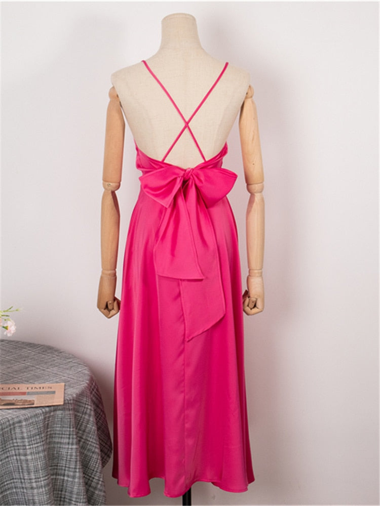 Colorfaith Backless Satin Retro Dress