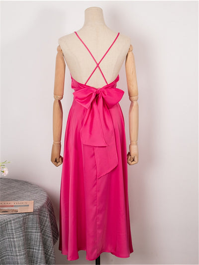 Colorfaith Backless Satin Retro Dress