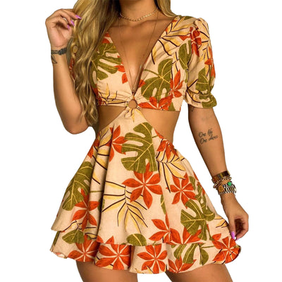 V Neck Multicolor Mini Dress