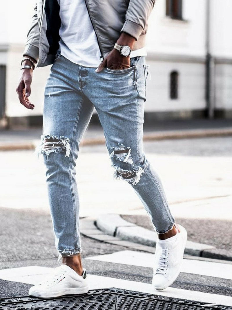 Streetwear Knee Ripped Skinny Jeans for Men