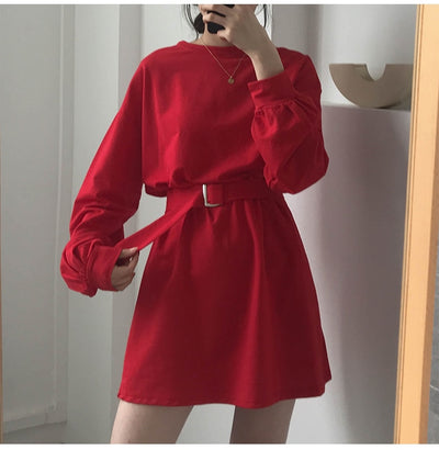 Long Sleeve Solid Casual Short Dress