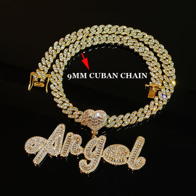 Custom Name Cuban Necklace with Heart 22-26inches