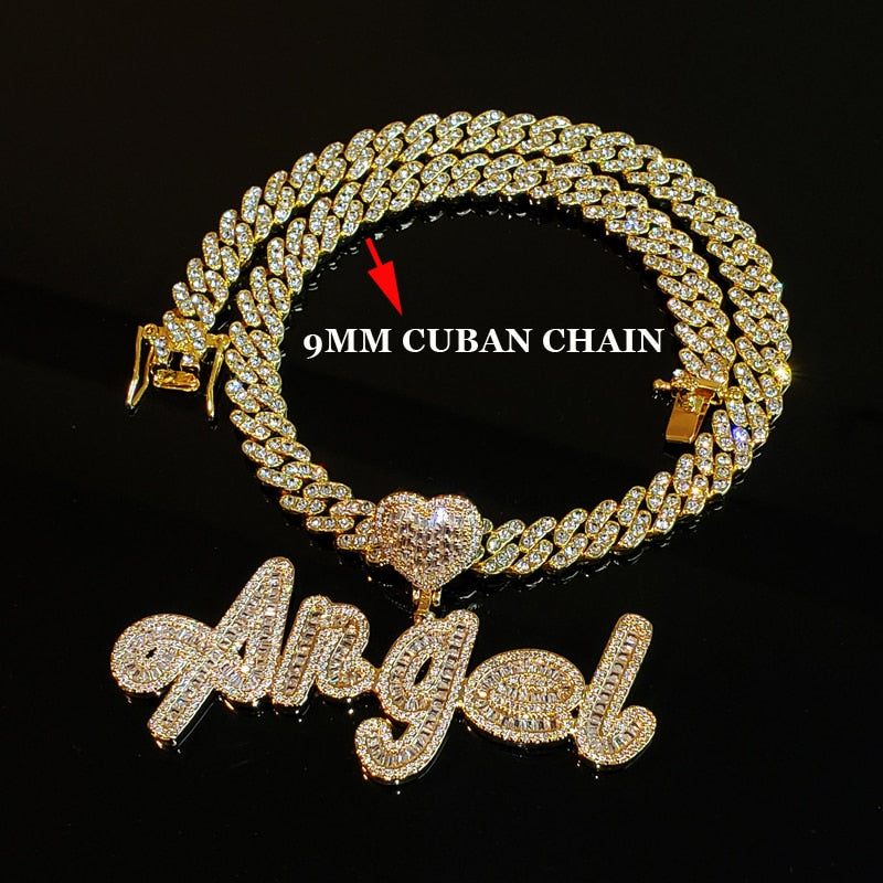 Custom Name Cuban Necklace with Heart