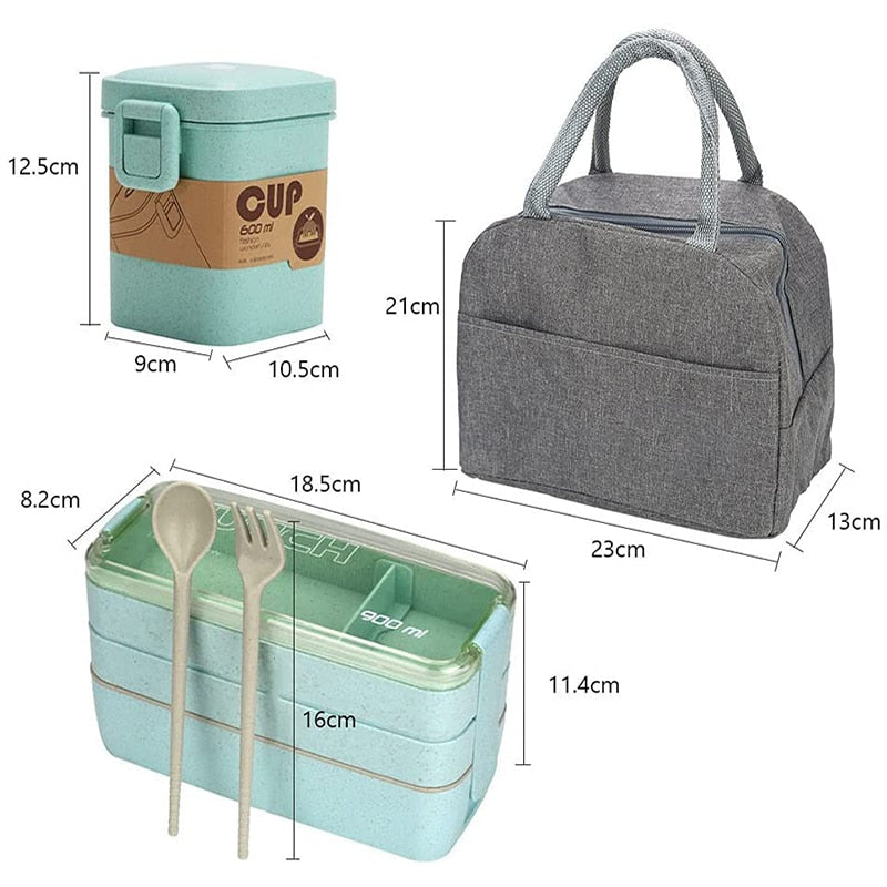 3 Layer Wheat Straw Lunch Box with Bag