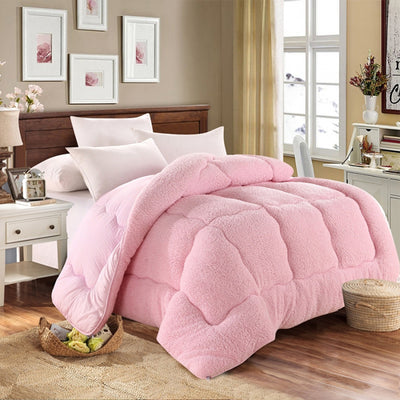 Thick Warm Lamb Wool Quilt Blanket Set