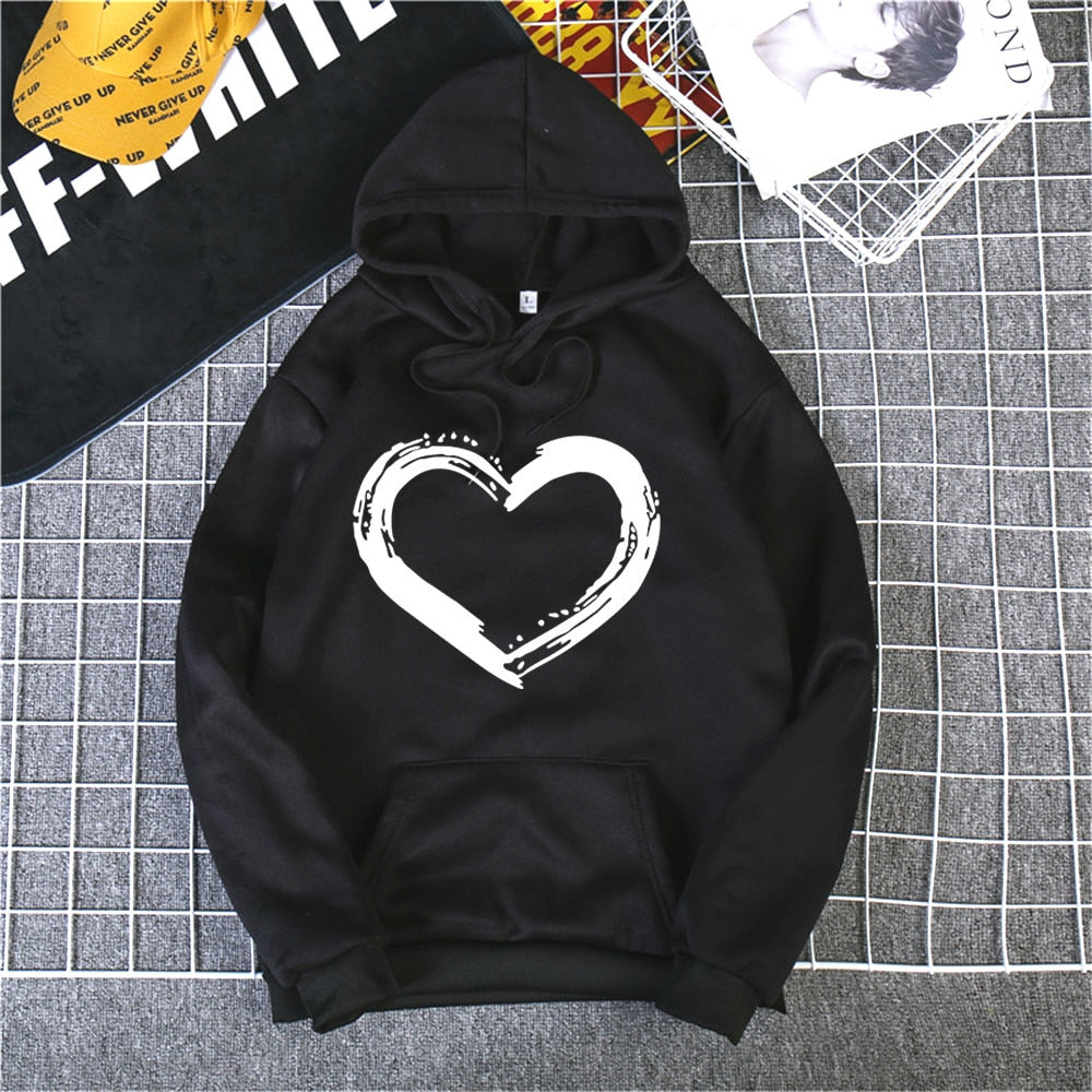 O Neck Heart Hoodies Sweatshirt