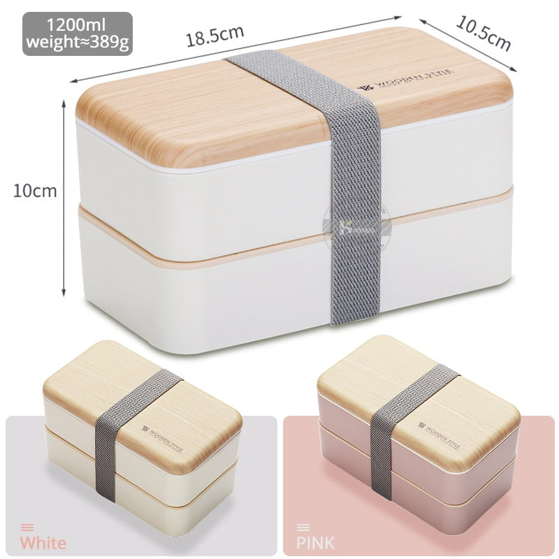 Microwave Double Layer Lunch Box Wooden Style
