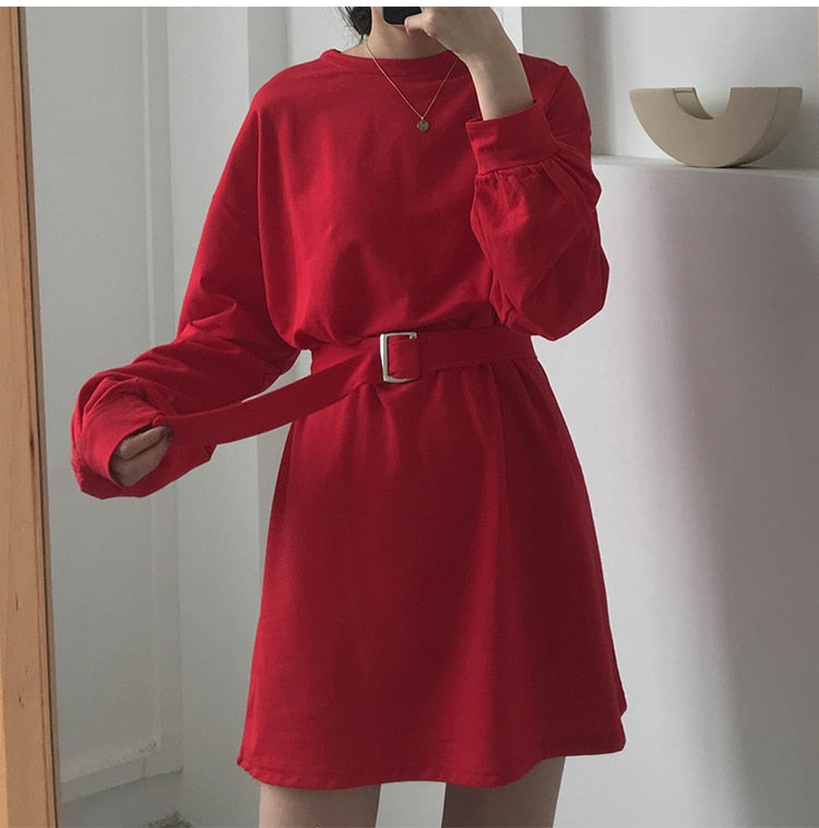 Long Sleeve Solid Casual Short Dress