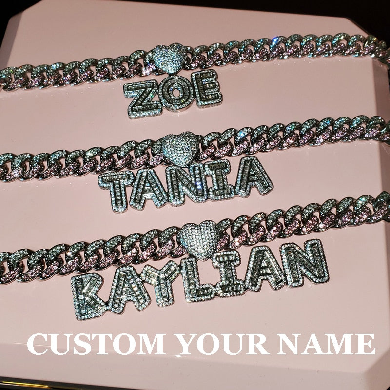 Iced- Out Zirconia Baguette Letter Necklace-Customize Yours