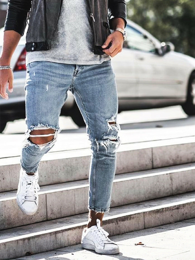 Streetwear Knee Ripped Skinny Jeans for Men