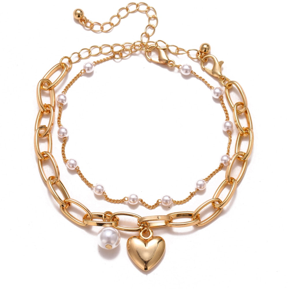 NEW Fashion Alloy Pearl Pendant Thick Chain & Bracelet for Women