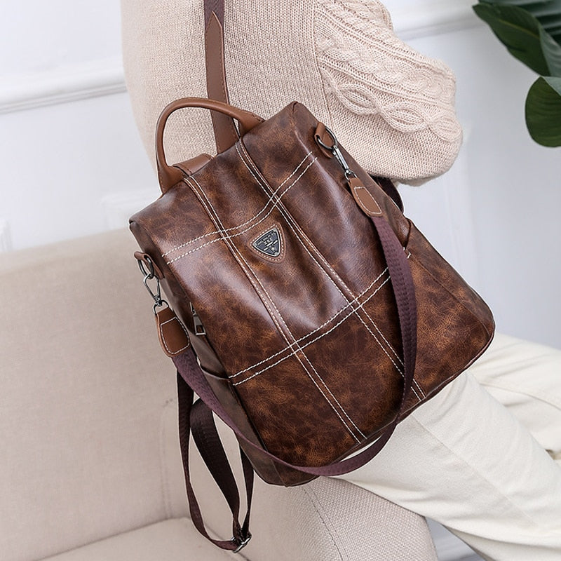 Travel Matte Leather Backpack for Women