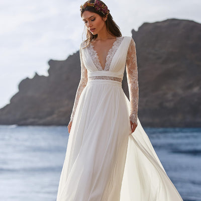 Chiffon A-Line Lace Back Bridal Gowns