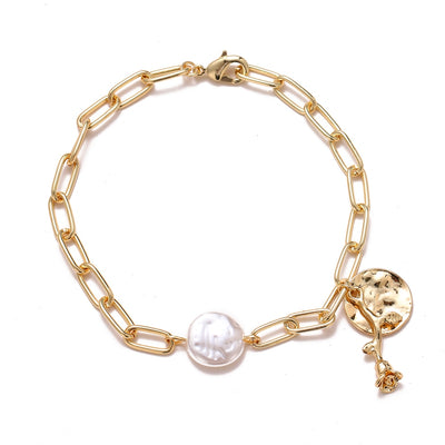 NEW Fashion Alloy Pearl Pendant Thick Chain & Bracelet for Women