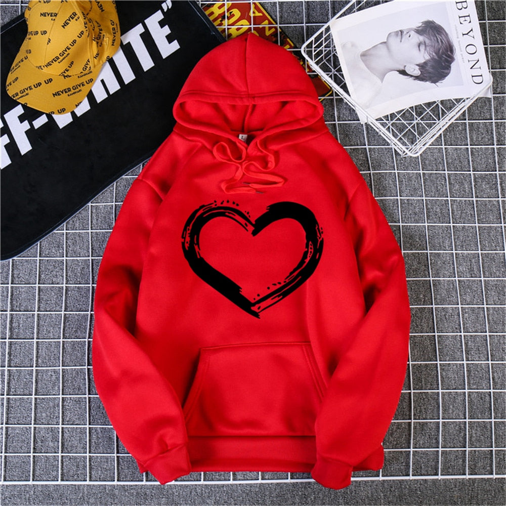 O Neck Heart Hoodies Sweatshirt