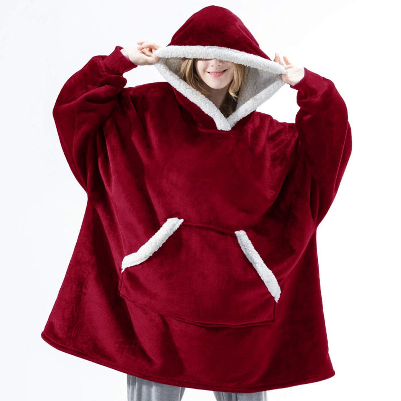 Plaid Hooded Fluffy Fleece Sofa Jacket