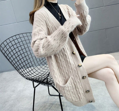 Autumn Winter Solid Long Cardigan