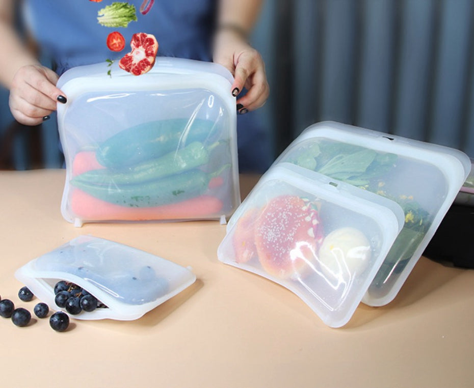 3pcs/Pack Silicone Reusable Food Storage Bags