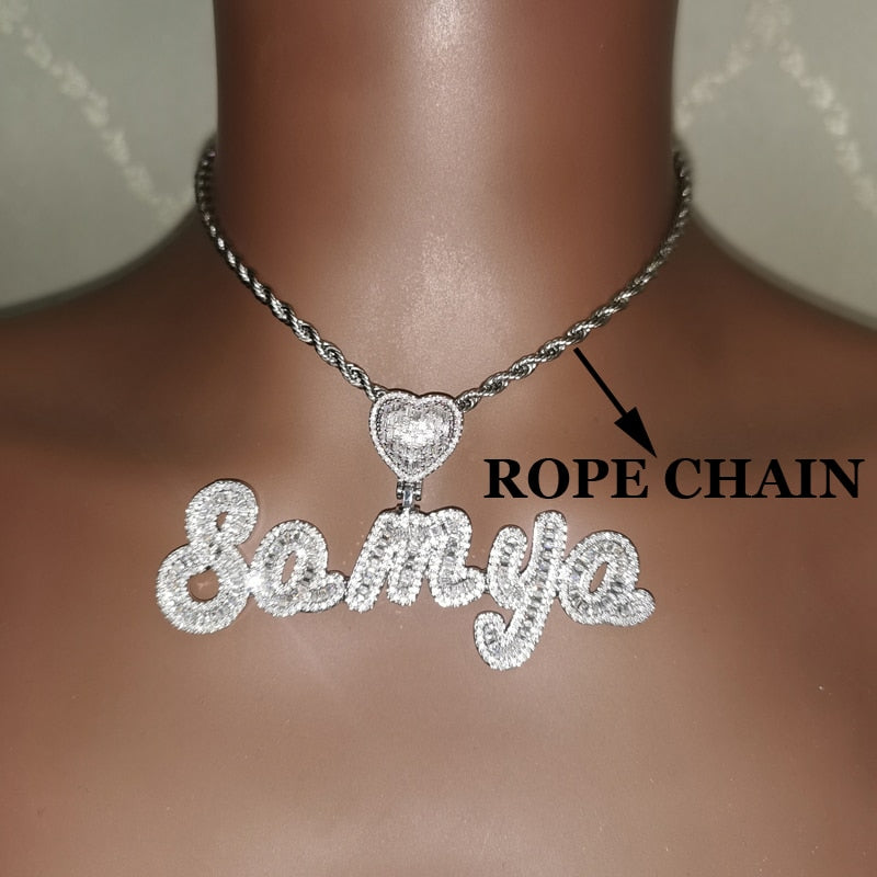 Custom Name Cuban Necklace with Heart