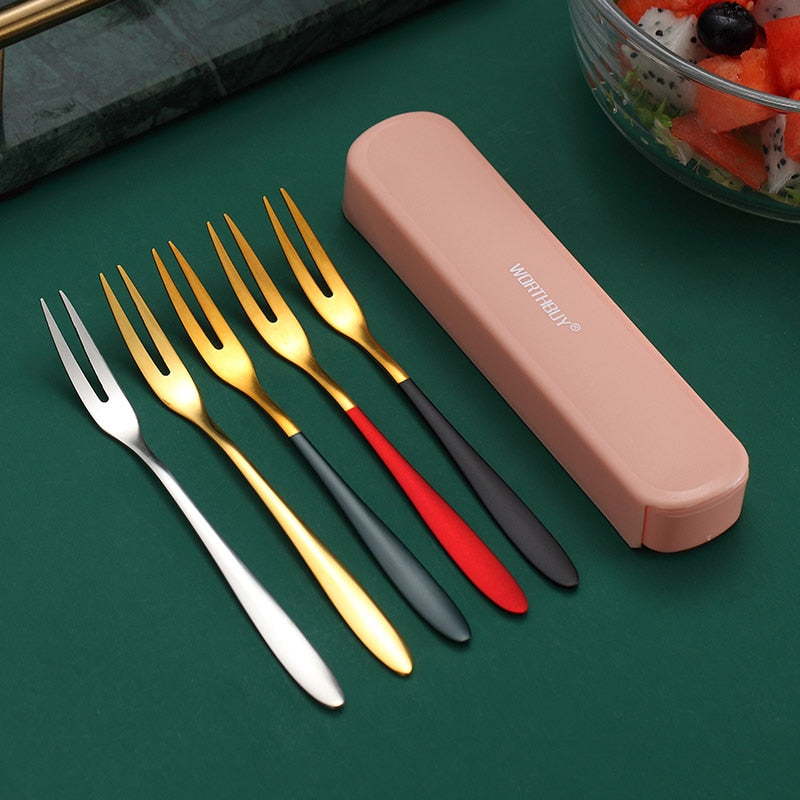 Stainless Steel Gold Fruit Fork Set