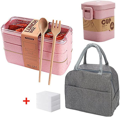 3 Layer Wheat Straw Lunch Box with Bag