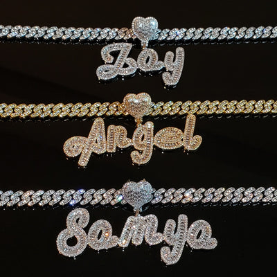 Custom Name Cuban Necklace with Heart 22-26inches